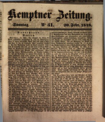 Kemptner Zeitung Sonntag 20. Februar 1848