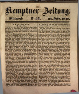 Kemptner Zeitung Mittwoch 23. Februar 1848