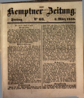 Kemptner Zeitung Freitag 3. März 1848