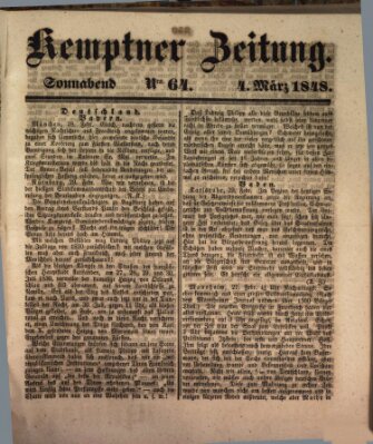 Kemptner Zeitung Samstag 4. März 1848