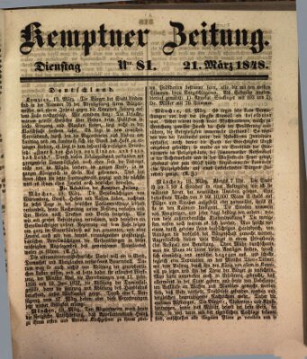 Kemptner Zeitung Dienstag 21. März 1848