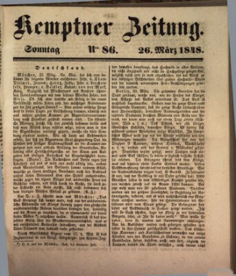 Kemptner Zeitung Sonntag 26. März 1848