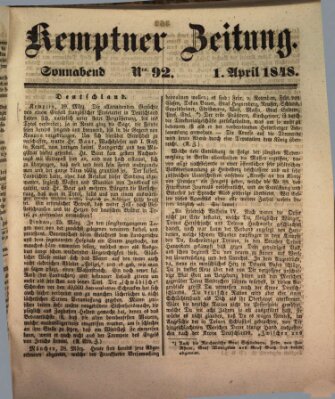 Kemptner Zeitung Samstag 1. April 1848