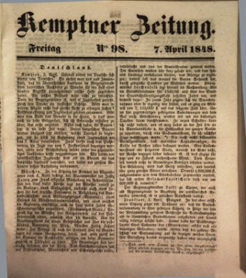 Kemptner Zeitung Freitag 7. April 1848