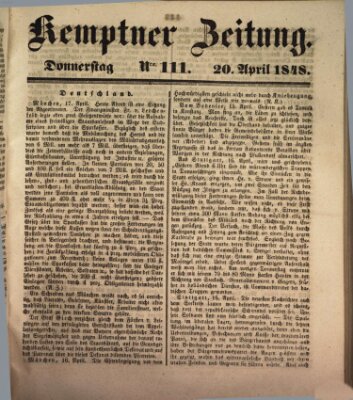 Kemptner Zeitung Donnerstag 20. April 1848