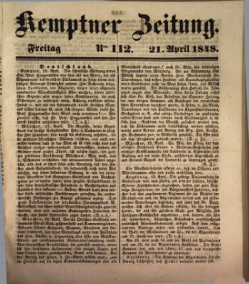 Kemptner Zeitung Freitag 21. April 1848