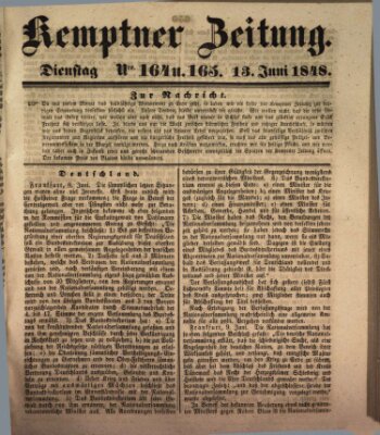 Kemptner Zeitung Dienstag 13. Juni 1848