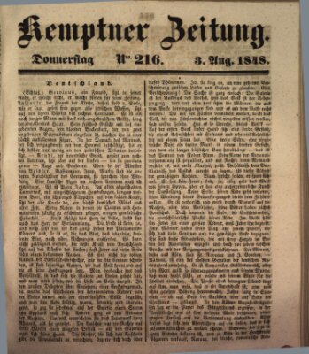 Kemptner Zeitung Donnerstag 3. August 1848