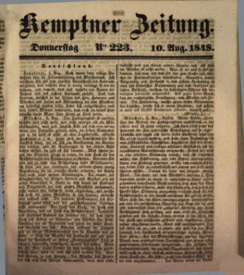 Kemptner Zeitung Donnerstag 10. August 1848