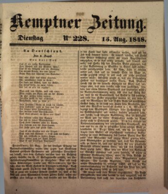 Kemptner Zeitung Dienstag 15. August 1848