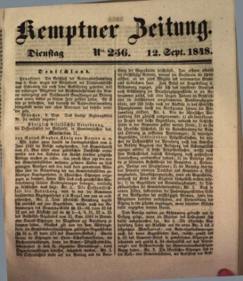 Kemptner Zeitung Dienstag 12. September 1848