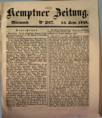 Kemptner Zeitung Mittwoch 13. September 1848