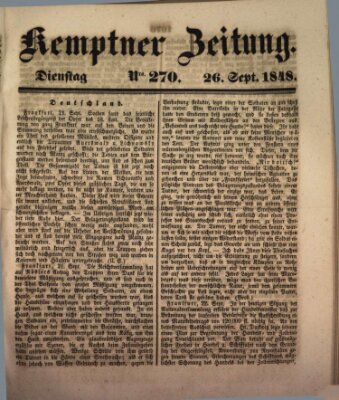 Kemptner Zeitung Dienstag 26. September 1848