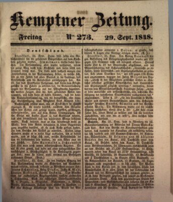 Kemptner Zeitung Freitag 29. September 1848