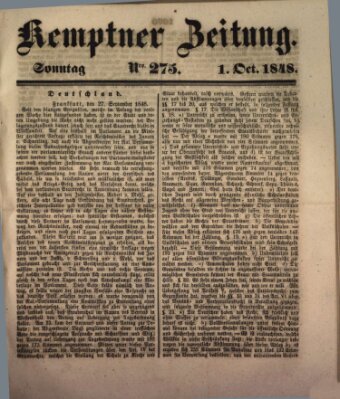 Kemptner Zeitung Sonntag 1. Oktober 1848