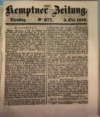 Kemptner Zeitung Dienstag 3. Oktober 1848