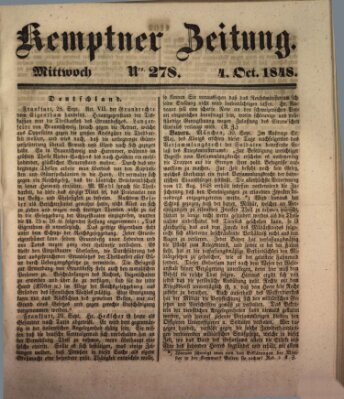 Kemptner Zeitung Mittwoch 4. Oktober 1848