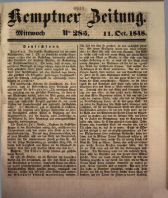 Kemptner Zeitung Mittwoch 11. Oktober 1848