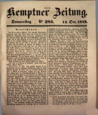 Kemptner Zeitung Donnerstag 12. Oktober 1848