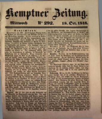 Kemptner Zeitung Mittwoch 18. Oktober 1848