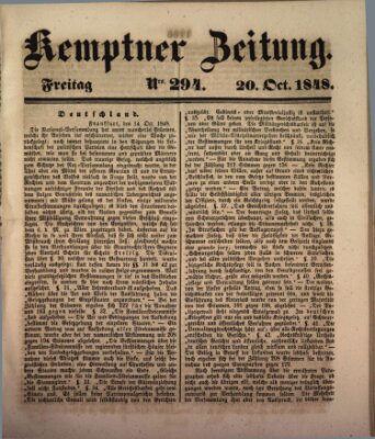 Kemptner Zeitung Freitag 20. Oktober 1848