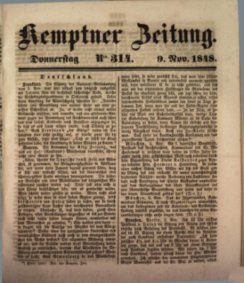 Kemptner Zeitung Donnerstag 9. November 1848