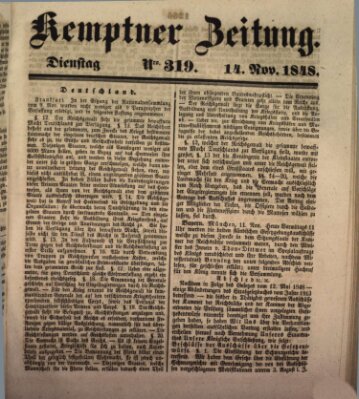 Kemptner Zeitung Dienstag 14. November 1848