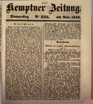 Kemptner Zeitung Donnerstag 30. November 1848