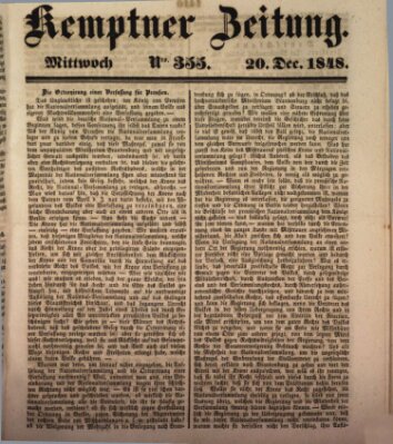 Kemptner Zeitung Mittwoch 20. Dezember 1848