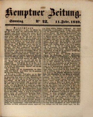 Kemptner Zeitung Sonntag 11. Februar 1849