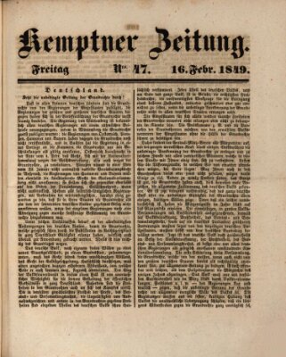 Kemptner Zeitung Freitag 16. Februar 1849