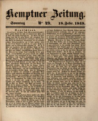 Kemptner Zeitung Sonntag 18. Februar 1849