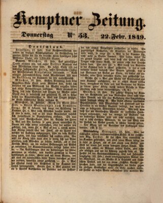 Kemptner Zeitung Donnerstag 22. Februar 1849