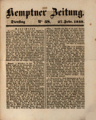 Kemptner Zeitung Dienstag 27. Februar 1849