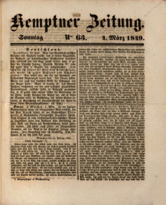 Kemptner Zeitung Sonntag 4. März 1849