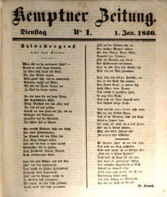 Kemptner Zeitung Dienstag 1. Januar 1850