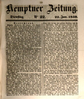 Kemptner Zeitung Dienstag 22. Januar 1850