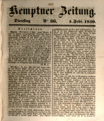 Kemptner Zeitung Dienstag 5. Februar 1850