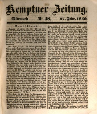 Kemptner Zeitung Mittwoch 27. Februar 1850