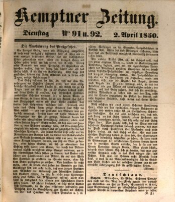 Kemptner Zeitung Dienstag 2. April 1850