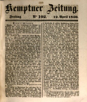 Kemptner Zeitung Freitag 12. April 1850