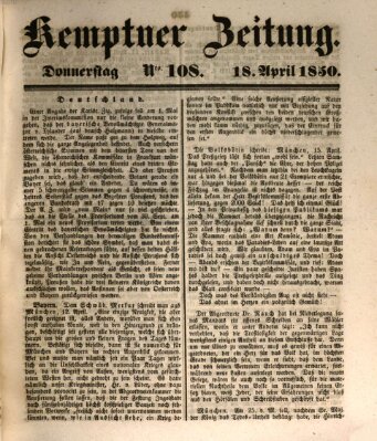 Kemptner Zeitung Donnerstag 18. April 1850