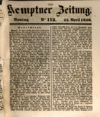 Kemptner Zeitung Montag 22. April 1850