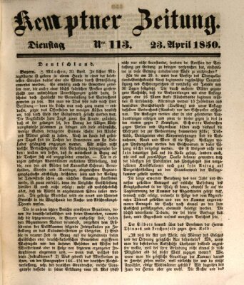 Kemptner Zeitung Dienstag 23. April 1850