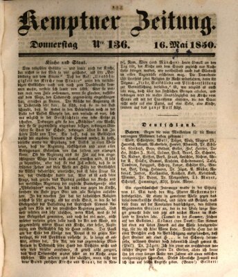 Kemptner Zeitung Donnerstag 16. Mai 1850