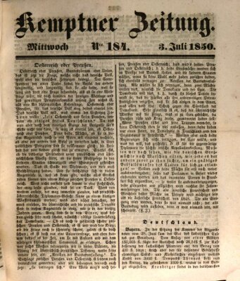 Kemptner Zeitung Mittwoch 3. Juli 1850