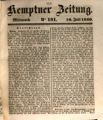 Kemptner Zeitung Mittwoch 10. Juli 1850