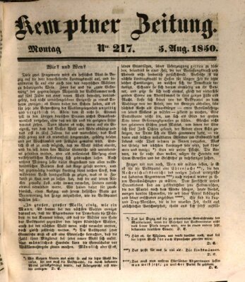 Kemptner Zeitung Montag 5. August 1850