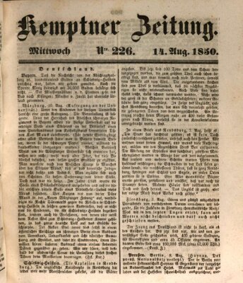 Kemptner Zeitung Mittwoch 14. August 1850