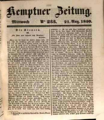 Kemptner Zeitung Mittwoch 21. August 1850